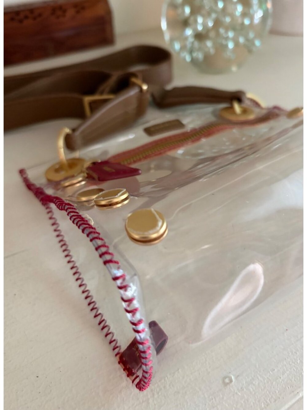 Hammitt Los Angeles Tony Clear & Red with Gold Studded Crossbody Bag Brown Strap - Picture 6 of 12